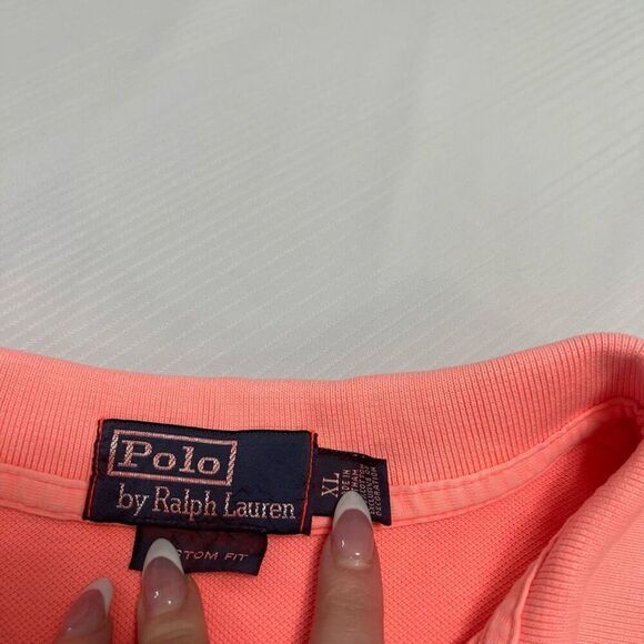 Polo Ralph Lauren Men’s Neon Peach Orange Custom Fit VTG Neon Polo Shirt Size XL - Picture 3 of 7